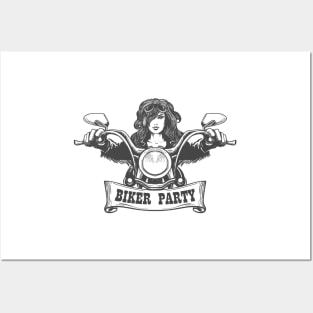 Biker Party Hand drawn Illustration Posters and Art